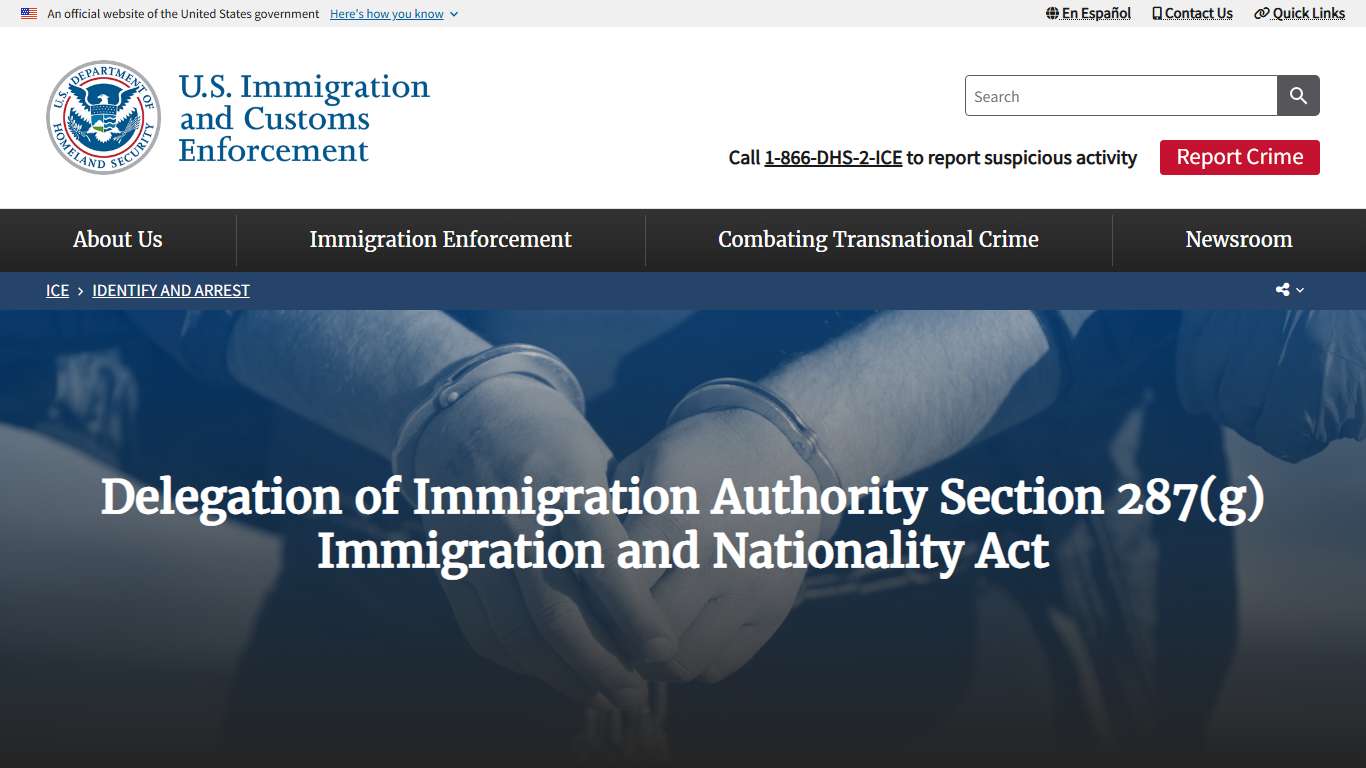 Delegation of Immigration Authority Section 287(g) Immigration and Nationality Act | ICE